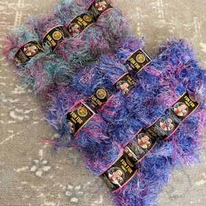 Lion Brand: Fun Fur Fuji & Fun Fur Tropical Crochet Craft Yarn Bundle 13 skeins